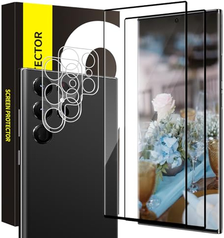Bodyguard Verre Trempé pour Samsung Galaxy S24 Ultra 5G Film, 2+2 Pack dureté 9h rayures Protection Écran+Film D'objectif, Couverture 3D Sans Bulles, Anti-Taches, 0,33mm HD S24 Ultra Vitre Protection