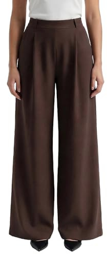vittorio y Pantaloni Donna Eleganti Vita Alta con Elastico in Vita Gamba Larga Palazzo con Tasche Pantaloni Lunghi Casual (IT, Testo, Taglia Unica, Regular, Regular, S/M, Marrone)
