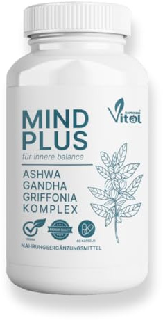 Mind-Plus Kapseln mit Griffonia + Ashwagandha - Natürliche Serotonin-Balance - Nahrungsergänzungsmittel