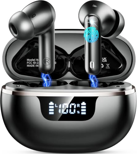 Auriculares Inalambricos Bluetooth 5.4 HiFi Estéreo, 48H Cascos Bluetooth | Auriculares inalámbricos, 4 ENC Cancelacion Ruido HD Mic, IP7 Impermeable/Pantalla LED/Carga Rápida Tipo-C/para iOS/Android