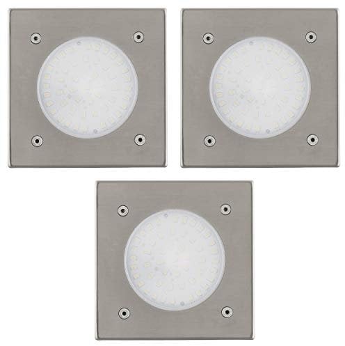 EGLO 3er Set LED Bodeneinbauleuchte Lamedo, 1 flammige Einbauleuchte, Wegelampe aus Edelstahl, Farbe: Silber, Glas: Weiß, satiniert, eckig, IP67