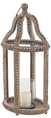 Deco 79 - Linterna de vela rústica de madera y cristal, 25 cm de ancho x 29 cm de alto, marrón, transparente