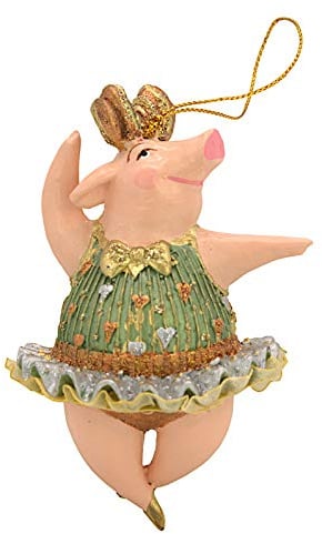 ecosoul Schwein Schweinchen Ballerina Figur Deko Hänger Christbaumschmuck 11 cm (hellgrün-Silber)