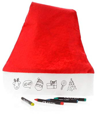 Gorro de Navidad para niños con dibujos y ceras para colorear. Lote de 20 unidades.Regalos fiestas fin de año en colegios y guarderías