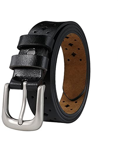 TEAMMAO Gürtel Damen Ledergürtel 110-180CM Normal Große Größe Lederbelt Hohle Blume Design Gürtel 3.0CM Breite Damengürtel Arbeitsgürtel Jeansgürtel.(170CM,Schwarz)