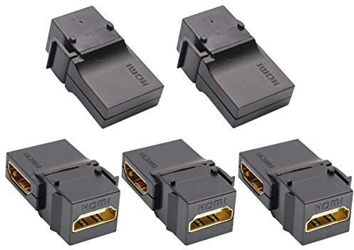 AAOTOKK 90 Degrés HDMI Keystone Adaptateur,Plaqué Femelle à Femelle HDMI pour Full HD 1080p,Adaptateur Couplage 3D 60 Hz & Panneau Prise Plaque Murale Montage Boucle(Noir/5 Pack)