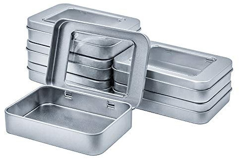 WESTKAIBA Blechdose Mini Box mit Metall Aufbewahrungskoffer Deckel Transparent Rechteckiger Behälter Zubehöraufbewahrung Sonstige Warenaufbewahrung - 6 Stück (Silber)
