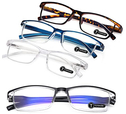 TERAISE 4-Stücke Lesebrille Herren,Anti Blaue Lesebrille Leichte, Mode Komfortable Lesebrillen Damen/Lesehilfe, Robuste Computer-Lesebrille mit Blaulichtfilter,Inklusive Federscharnier(1.5X)
