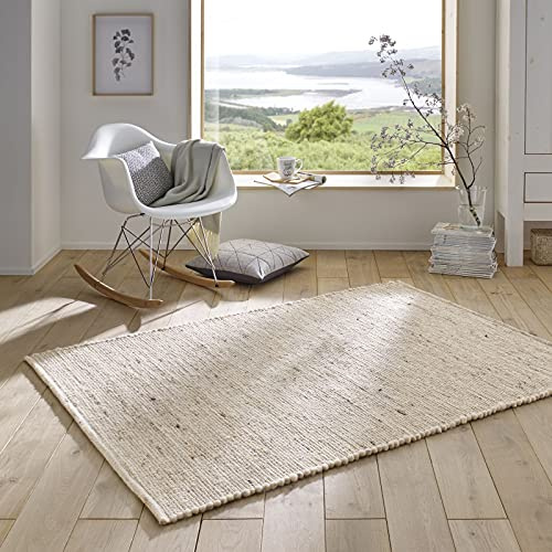 Taracarpet Handweb-Teppich Malmoe Wolle im Skandinavischem Landhaus Design Wohnzimmer Esszimmer Schlafzimmer Flur Läufer beidseitig verwendbar beige 070x240 cm