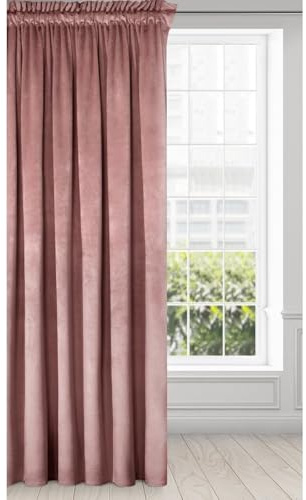 Eurofirany Melanie Vorhang Samt Velvet Kräuselband -1 STK. Weich Edel Gardine 200g/m² Elegant Glatt Einfarbig Flauschig Modern Klassisch Wohnzimmer Schlafzimmer, 140x270 cm, Dunkelrosa