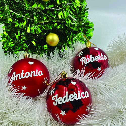 Set 3 Palline di Natale Rosse Lucide personalizzate con nome natale Idea Regalo Buone Feste Buon Natale addobbi natalizi festività ghirlande Decorazioni casa Albero Presepe cuore stella