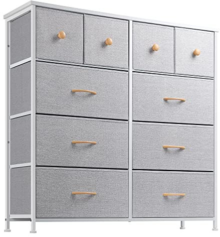Nicehill Tall Chest of Drawers for Bedroom, Storage Drawer Organizer with 10 Drawers, Fabric Drawers for Closet, Living Room, Hallway, Entryway, Light Grey