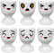 MIJOMA Lot de 6 coquetiers porte-œufs blancs avec décoration de visages #2 en porcelaine 6,5 x 5 cm