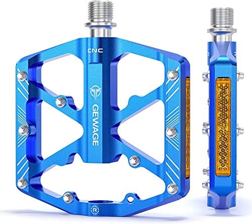 GEWAGE Fahrradpedale mit reflektierenden Streifen, 3 abgedichtete Lager, rutschfeste CNC-Aluminium-Fahrradplattform, 9/16 Zoll Pedale für Rennrad, MTB, E-Bike. (Blau)