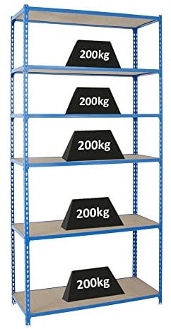 PROREGAL Schwerlastregal Giant MULI | HxBxT 250x120x50cm | 6 Fachböden | Fachlast 200kg | Blau | Lagerregal Kellerregal Werkstattregal Metallregal Fachbodenregal Steckregal