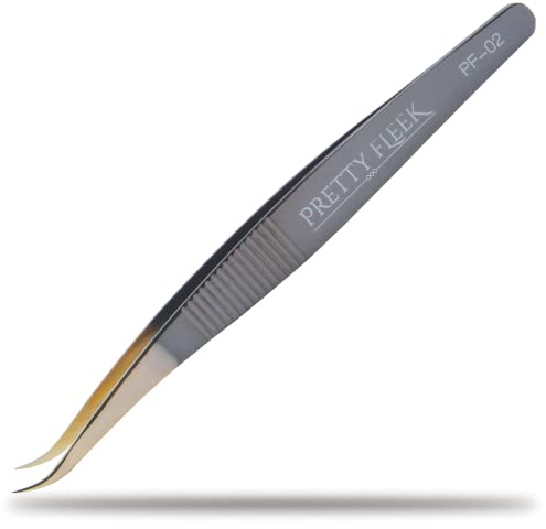 PRETTY FLEEK | Professional Eyelash Tweezers | Calibrated and Precision machined Tweezers for lash Technicians | Stainless Steel Black & Gold | PF-02