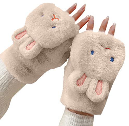 Damen Fox Handschuhe Winter FauxFur Cute Fäustlinge Armstulpen Schwarz Damen