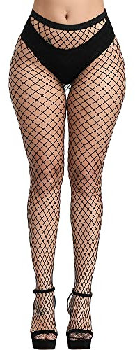 QIDISHUI Medias Rejilla Mujer Sexy Medias de Rejilla Pantimedias Cintura alta Elásticas Pantys Rejilla Medias de Red (Talla única, Negro/L - Rejilla)