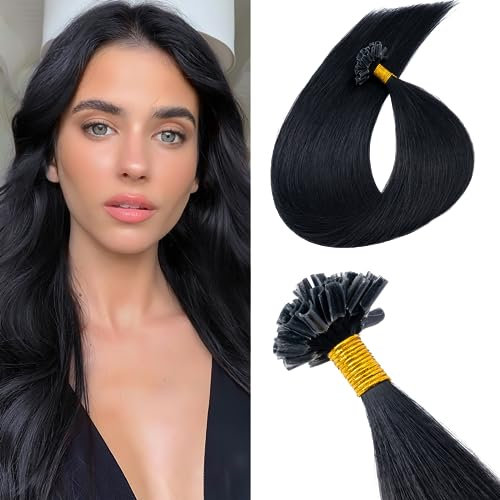 Benehair Nail Tip Hair Extensions 100% Real Human U Tip Hair Extensions 14Inches 50 Strands 1g/StrandJet Black #1