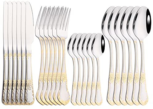 Juegos De Cubertería Juego De Vajilla Vintage De Acero Inoxidable 18/10 Cuchillo Tenedor Cuchara De Té Vajilla Cubiertos 1 Juego 24Uds.