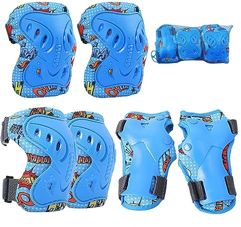 Protecciones Patines Niño 7 a 12 Años Sonwaha 6Piezas Protecciones Skate Niño Rodilleras Coderas y Muñequeras Set para Bicicleta Patinaje Ciclismo Monopatín y Deportes Extremos(Azul)