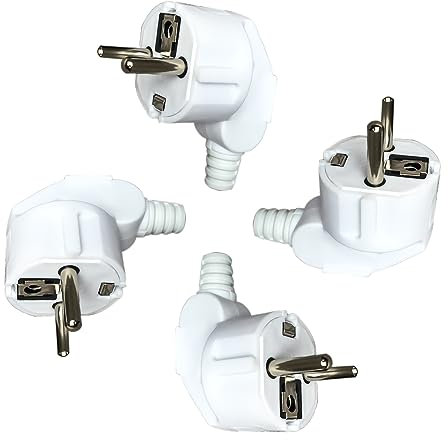Nizirioo 4 unidades Schuko enchufe: 230 V, enchufe Schuko para exteriores, enchufe de protección de contacto con boquilla de protección contra torceduras, conector en ángulo exterior, resistente al