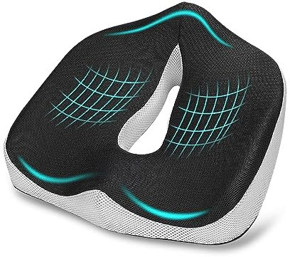 Cuscino per Sedile Memory Foam,Cuscino Sedia Ufficio,Cuscino per Sedie,Cuscino Auto,Cuscino Ortopedico Coccige,Fodera Lavabile,Grigio