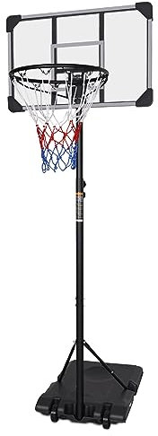 FUNJEPE Panier de basket-ball portable sur pied réglable en hauteur de 2,1 m avec panneau arrière transparent pour intérieur/extérieur, 165-213 cm