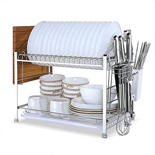 ESRADA Dish Rack Kitchen Dish Rack Microwave Oven Rack Stainless Steel Bowl Rack Storage Tableware Racks Double Bowl Rack Kitchen Racks Pot lid rack cookware rack microwave oven bracket