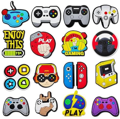 18 Pcs Shoe Charms Decoration, GamePad Series Shoe Decoration for Croc Charms, Bracelet, Wristband, Gift, Various PVC Cartoon Shoe Accessories for Girls Boys