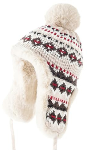 CHRISK Herbst Winter Sherpa Peru Hut Ohrenschutz Warm Stricken Plüsch Ball Schnee Ski Cap Jagd Sturmhaube Winddicht Integriert