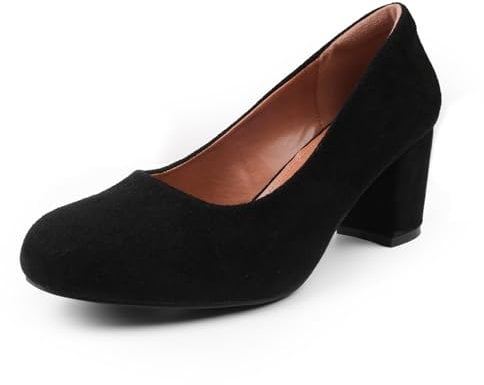Womens Mid High Block Heels Court Shoes Slip On Mary Jane Ladies Comfort Support Work Pumps Formal Smart Office Evening Party Heeled Round Toe Chunky Heels Cushioned Wide Fit Cosy Lightweight Shoes