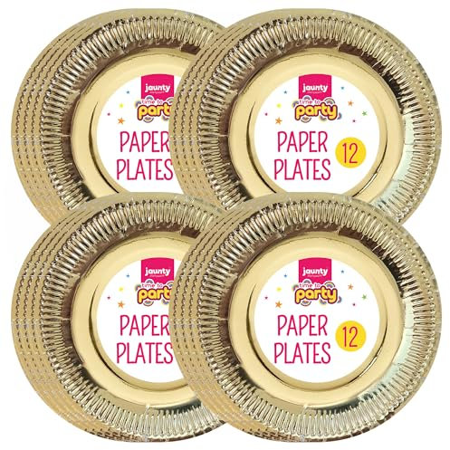 SOL 48pk Gold Paper Plates - 9 Disposable Party Plates for Birthdays, Weddings, and Celebrations - Sturdy for All Foods, Matches Decorations, Perfect for Desserts, Kids Crafts, and Easy Cleanup