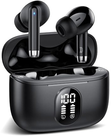 Bluetooth Kopfhörer, Kopfhörer Kabellos Bluetooth 5.4 In Ear Kopfhörer mit 4 ENC Noise Cancelling Mic, Kabellose Kopfhörer 40Std, Tiefer Bass Earbuds, IP7 Wasserdicht Ohrhörer/Tragbares Design/Schwarz