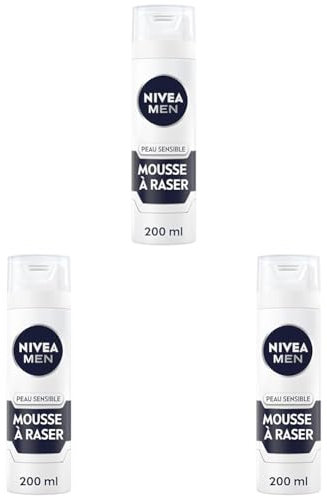 NIVEA MEN Peau Sensible Mousse à Raser (200 ml), crème de rasage enrichie en camomille et en hamamélis, soin rasage 0% alcool pour homme (Lot de 3)