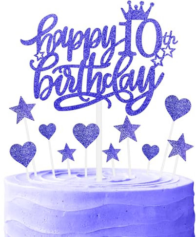Nightfall Birthday Cake Cupcake Toppers, Blue Glitter Cake Toppers for Cake, Royal Blue Happy 10th Birthday Cake Toppers, Personalised Cake Cupcake Topper for Girls Boys 10th Birthday Cake Decorations