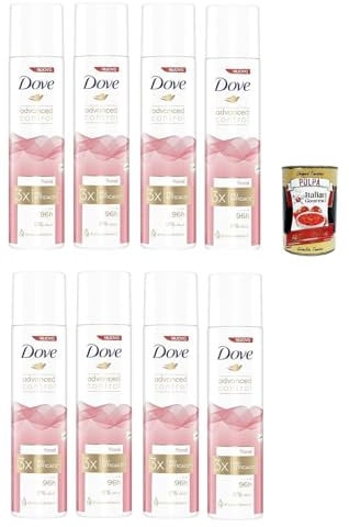 Dove Advanced Control Floral Déodorant en spray 0 % alcool, protection 96 h, 8 x 100 ml + Italian Gourmet Polpa 400 g