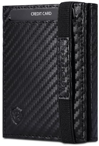 VON HEESEN Slim Wallet mit Münzfach & RFID-Schutz - Mini Geldbörse Herren & Damen - Kartenetui Kreditkartenetui - Portmonee Geldbeutel Portemonnaie klein Carbon Schwarz