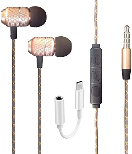 For Honor 400 Pro/200 Smart/200/200 Lite/200 Pro/400 Lite Earphone - Wired Bass Stereo In-ear Headphone (USB C To 3.5mm Jack Adapter Included) Headset Earbuds With Volume Control (GOLD)