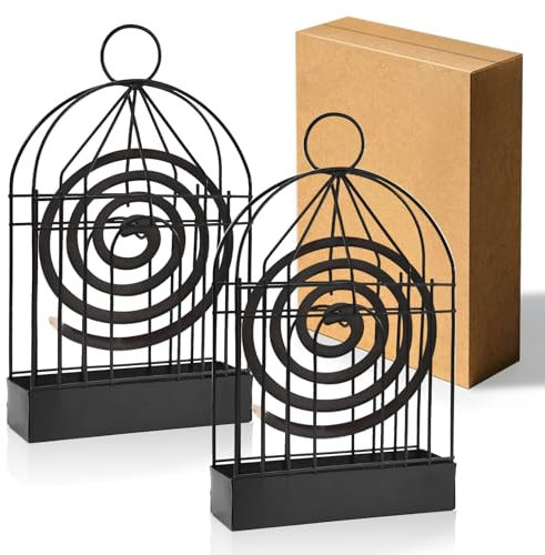 gaoduanluoluo 2 Pièces Support Spirale Anti Moustique, Support Bobine Anti Moustique en Métal, Support de Bobine Anti-Moustique Conception de Cage à Oiseaux pour Salon, Chambre, Cuisine (Noir)