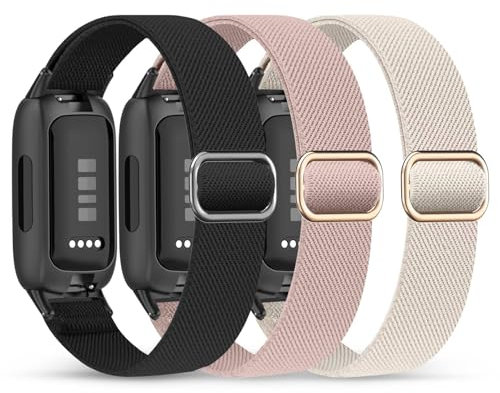 Wizvv 3 Stück Nylon Armband Kompatibel mit Fitbit Inspire 3,Elastisches Verstellbares Ersatzarmband für Fitbit Inspire 3 Fitness Tracker,Dehnbare Sport Loop Armbänder für Damen Herren