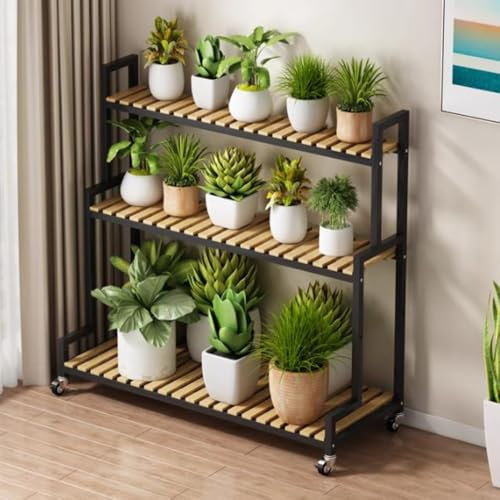 KADEUX Scaffale Portafiori 3 Livelli In Legno, Scaffale Portavasi A Scala, Scaletta Per Piante Mobile Nero/Bianco Supporto Per Fiori, Espositore Verticale Per Piante E Vasi Di Fiori(Black,100cm)