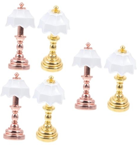WHAMVOX 6 Pcs Dollhouse Table Lamp Mini Dollhouse Floor Dollhouse Lamp 1 12 Scale Mini Delicate Bedside Light Dolls House Lights Battery Operated Dolls House Battery Lamps LED Decor Iron