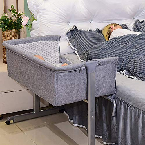 OHMG Beistellbett, Co-Sleeping, Wiege mit Moskitonetz, Höhenverstellung, 4 Räder, Matratzenzubehör, weiches Material, für Babys von 1 bis 36 Monaten