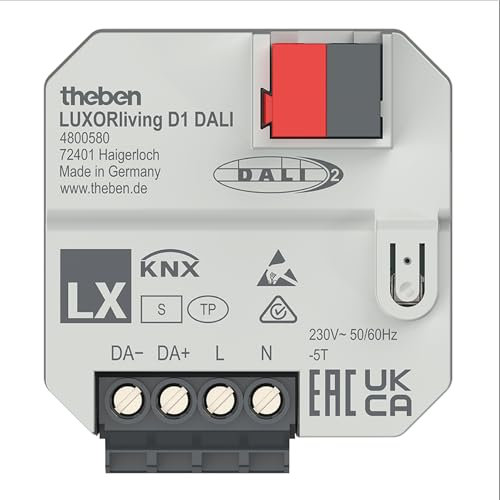 Theben 4800580 I LUXORliving D1 DALI I 1-fach DALI TP Aktor I DALI-2 zertifiziert I Unterputz I Schnittstelle DALI-/KNX Bus-System I Für KNX Smart Home-System LUXORliving