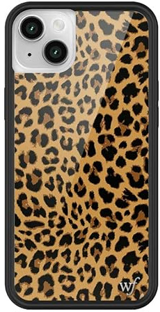 Wildflower, Hülle kompatibel mit Apple iPhone 13/14, schwarzer Schutzrand, Zertifiziert für Stürze aus bis zu 120 cm H, frauengeführtes Kleinunternehmen, Meow, Leoparden- und Gepardenmuster in Braun