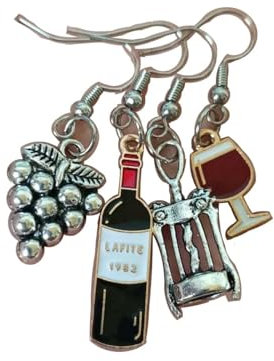 4Pcs Ancient Silver Wine glass,wine bottle corkscrew Earrings Sets Wine lover Earrings