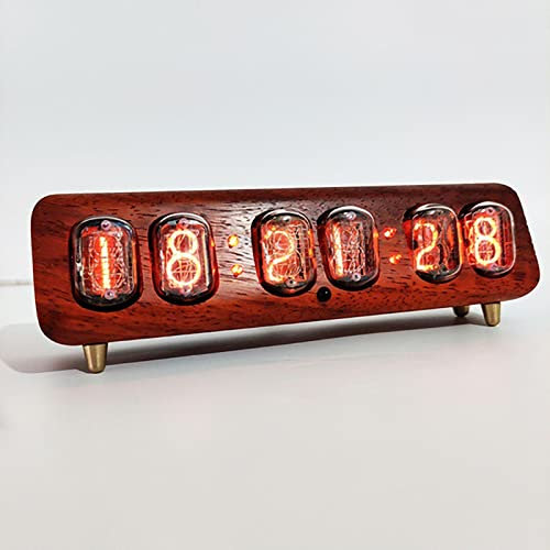 Vituord Nixie-Röhrenuhr, 6-Bit IN-12 Nixie-Leuchtröhrenuhr, Elektronische Digitaluhr, Mit Fernbedienung, RGB-Farbwechsel, Holzsockel, Dekorativ Für Den Schreibtisch, Keine Montage Erforderlich