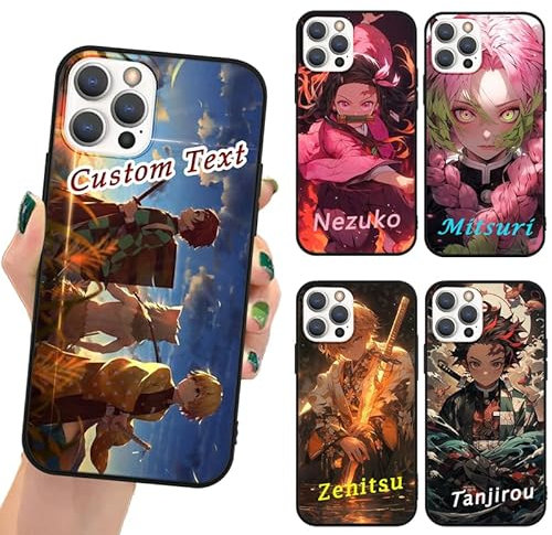 LunarDrift Personalisierte Handyhülle für iPhone 11 Pro Max Hülle 6.5'', Anime Kamado Tanjirou Nezuko Zenitsu Inosuke Giyuu Shinobu Manga Muster Optionale Text Custom Schutzhülle TPU Stoßfest