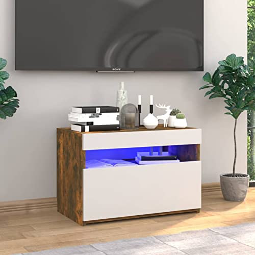 Iiaky Mobile Porta TV con Luci LED Rovere Fumo 60x35x40 cm-Mobile TV Mobile Porta Televisore,Mobiletto Industriale Tavolino Basso Vintage Console per Salotto